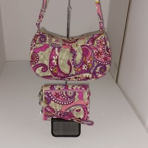 Vera Bradley Frannie Mod Paisley Pink Crossbody + Wallet